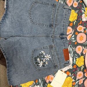 Embroidered Denim Shorts